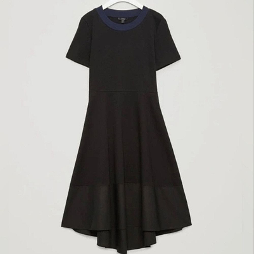 COS Paneled Black Jersey Dress Size XS Fit & Flare Modest Stealth Wealth Classic - Picture 2 of 13